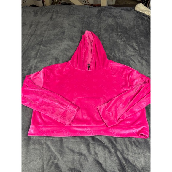 Paris Hilton Tops - Paris Hilton‎ Womens XL Hot Pink Velour Cropped Hoodie Thats Hot Rhinestone Y2K
